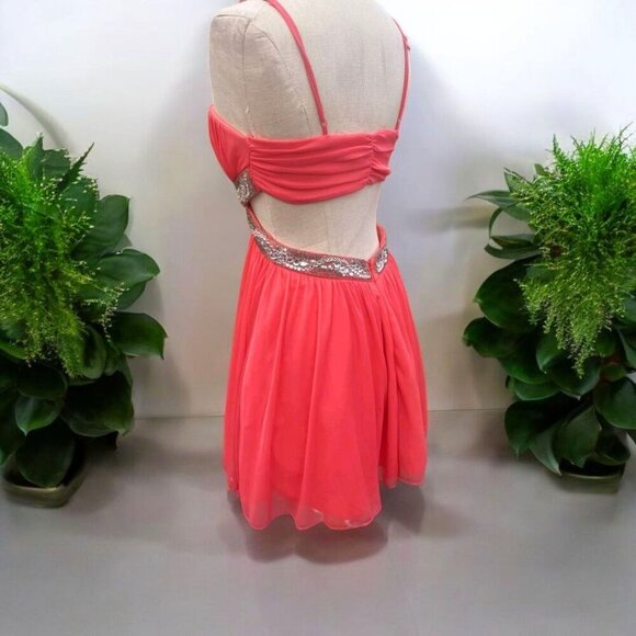 Trixxi ✦ Blush Chiffon Beaded Dress ✦ Cutout Back Tiered Layers Adjustable Strap - Picture 7 of 15